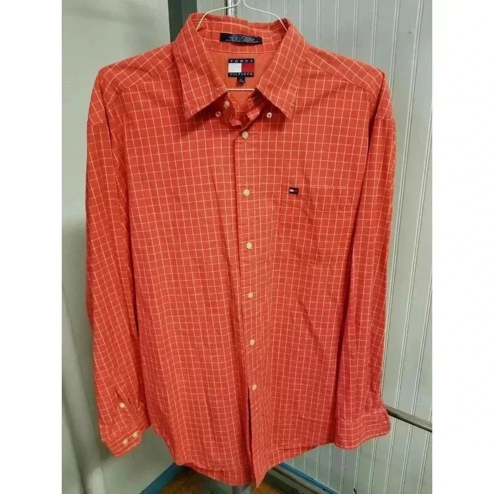 VTG Tommy Hilfiger Button Down Red Window Pane Pla